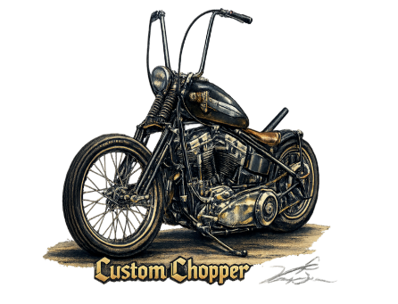 Custom Chopper 3 Vintage Motorcycle Art T-Shirt An Old Man's Art