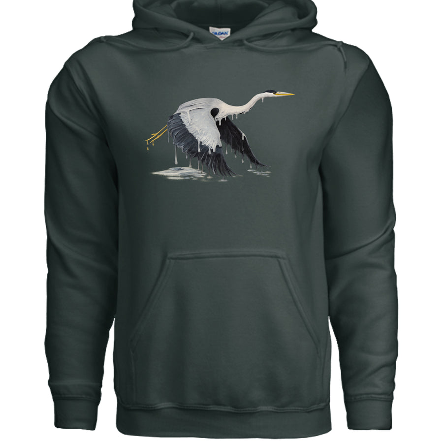 Melting Heron surreal art graphic hoodie - An Old Man's Art